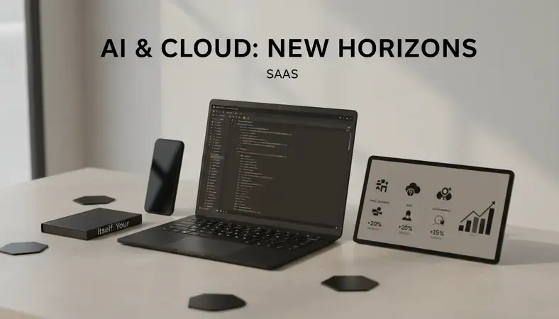 Infographic showing AI and cloud use cases across small business, SaaS, and ecommerce categories with outcome metrics