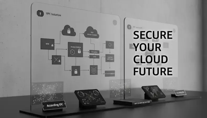AWS cloud environment security architecture diagram showing VPC isolation, IAM access controls, encryption layers, and CloudTrail audit logging