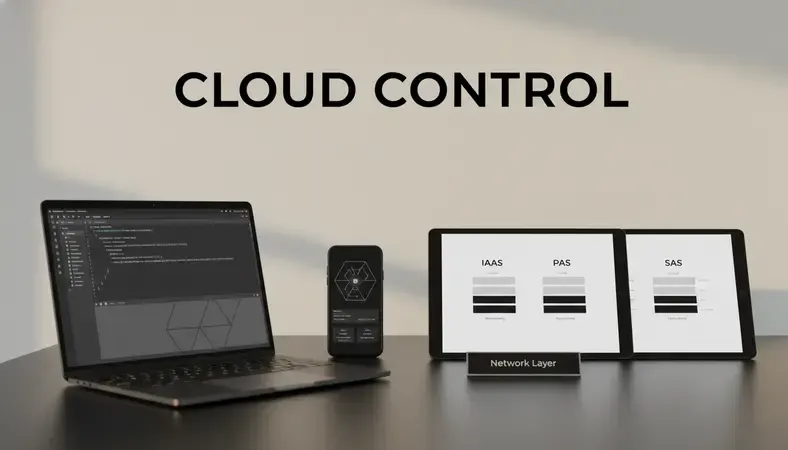 Three-tier diagram comparing IaaS, PaaS, and SaaS cloud service models with control levels shown for each