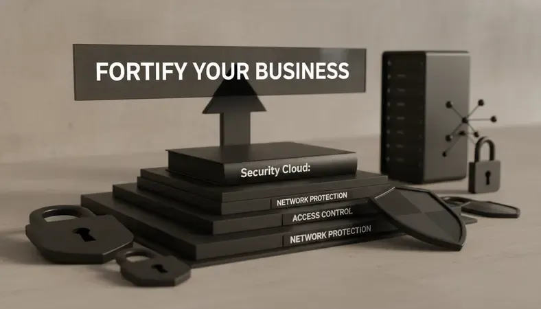 Diagram showing cloud security layers including data encryption, access control, and network protection for business cloud environments