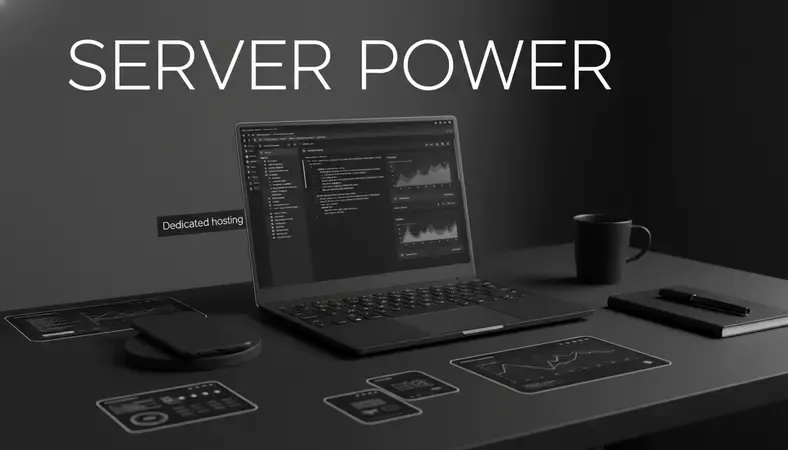 Developer working on server configuration in a terminal interface showing VPS resource monitoring dashboard