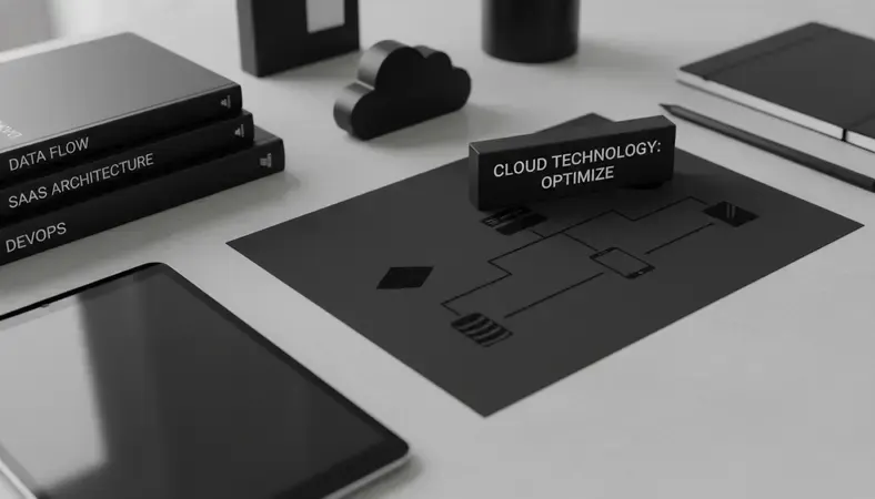 Diagram showing cloud technology infrastructure with servers, devices, and data connections