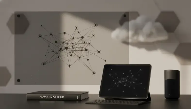Diagram showing cloud computing infrastructure with servers, devices, and data flowing between them