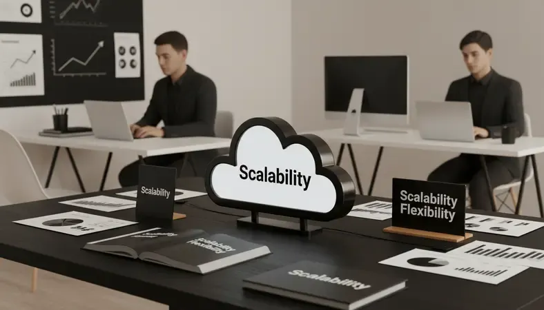 Team members working remotely on different devices all connected to a central cloud system
