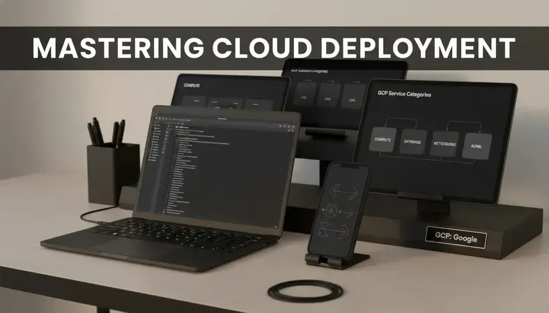 Diagram showing GCP service categories including Compute, Storage, Database, Networking, and AI tools