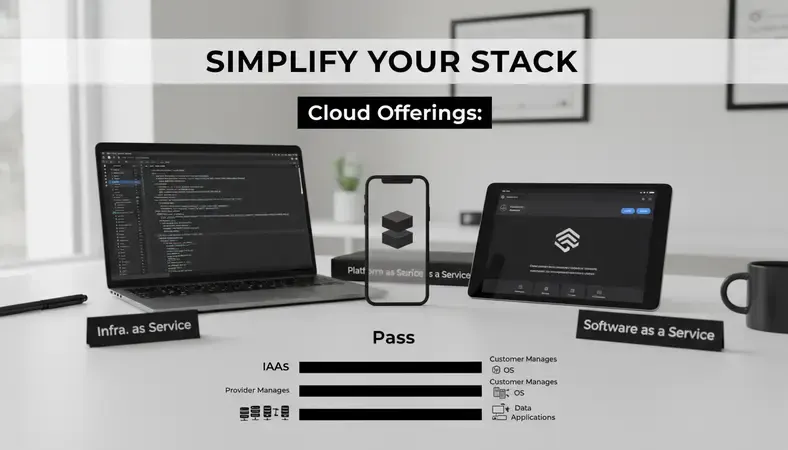 Side-by-side visual comparing IaaS, PaaS, and SaaS layers — showing what the provider manages versus what the customer manages at each level