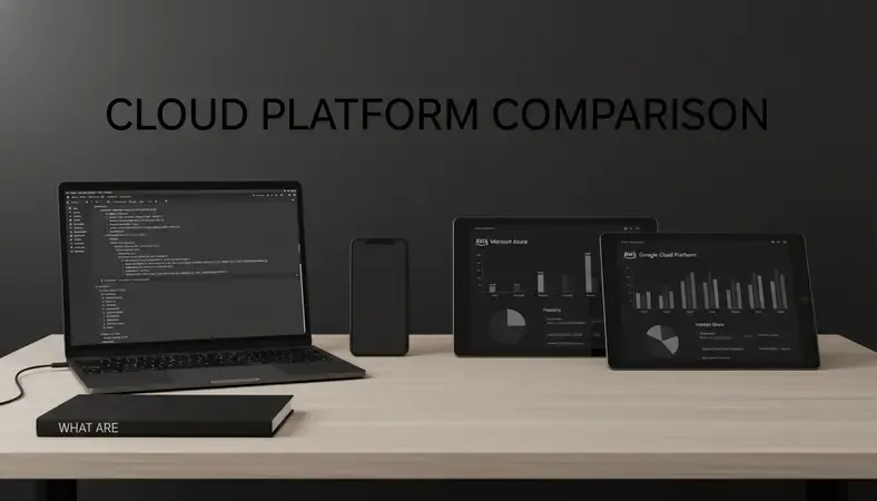 Side-by-side comparison chart of AWS, Microsoft Azure, and Google Cloud Platform features and market share