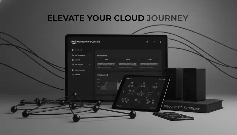 Step-by-step AWS account setup showing the management console, free tier options, and billing dashboard